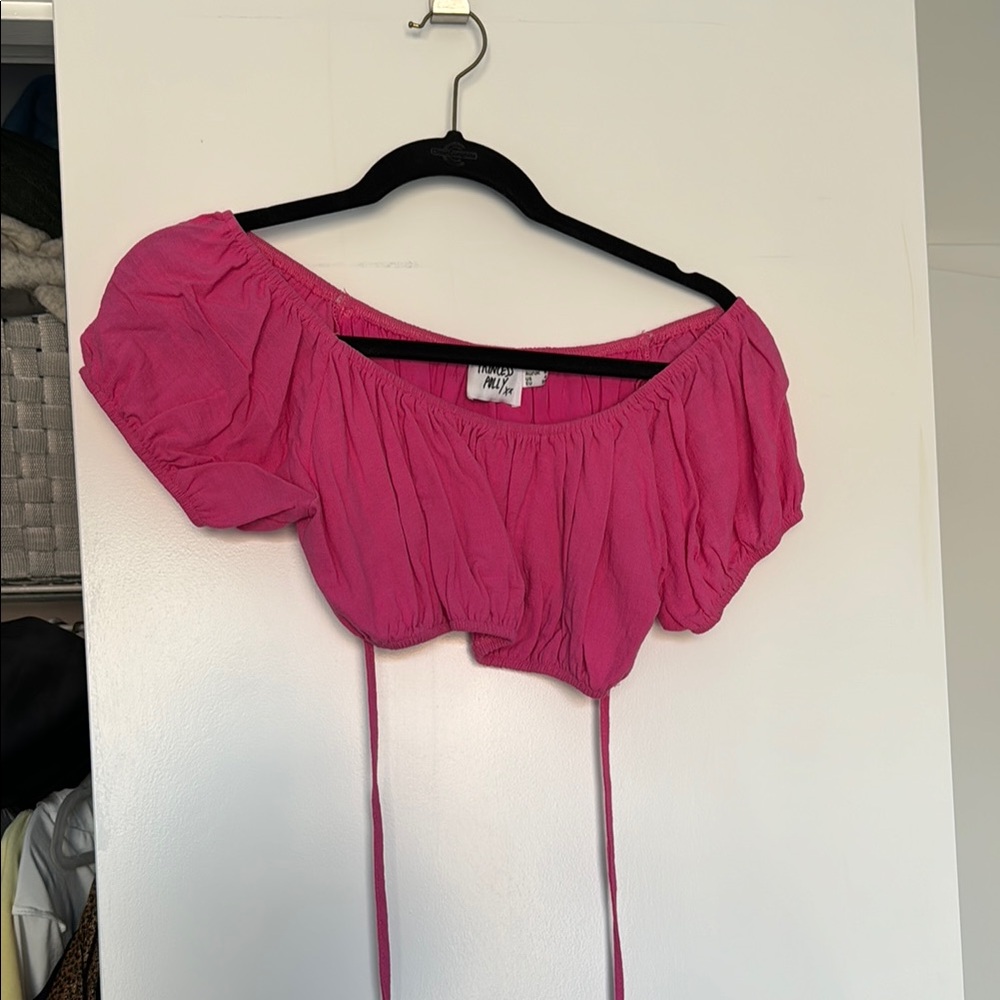 Princess Polly Pink Off-Shoulder wrap tie Top